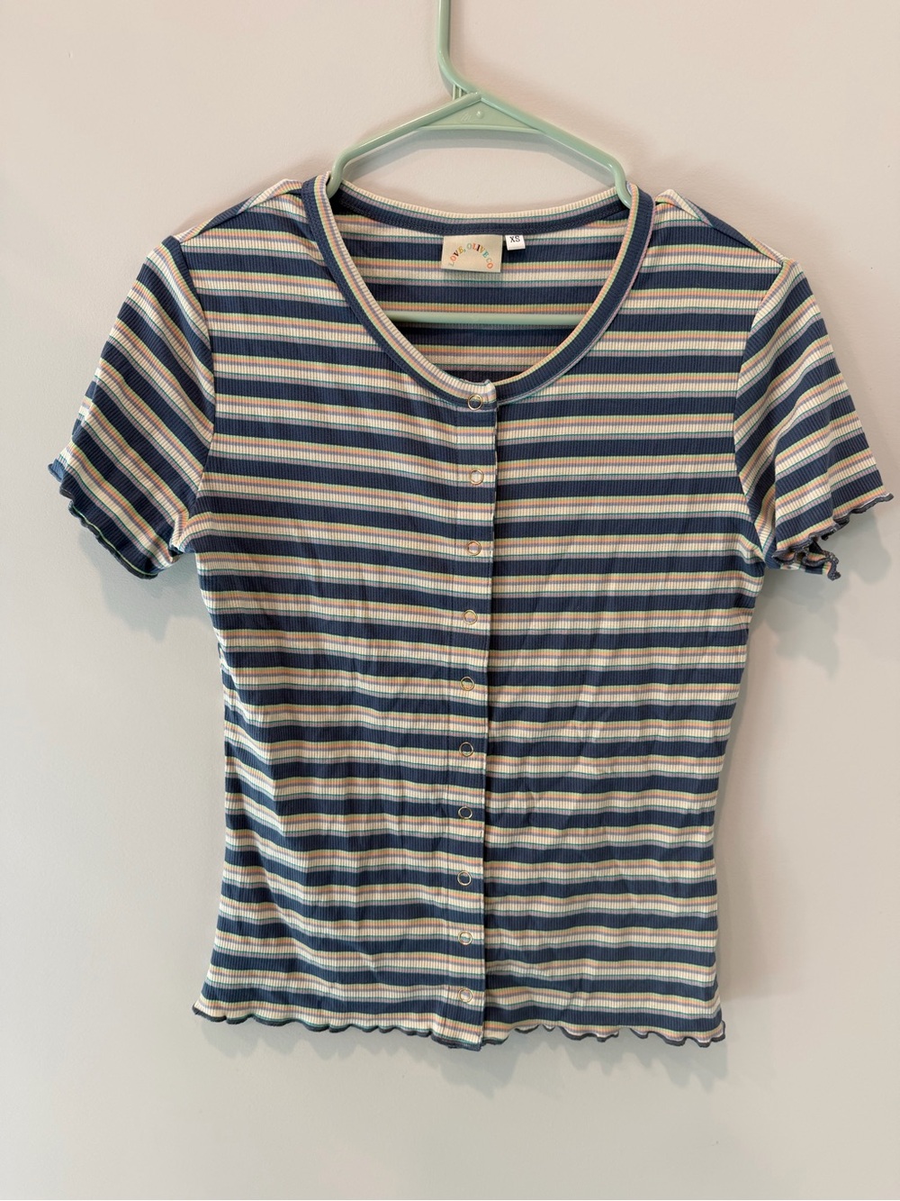 Striped Navy & White Button-Front Short Sleeve Tee